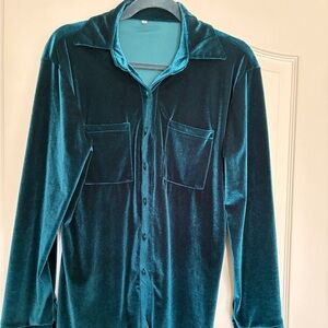 Velvet Button Down Deep Green